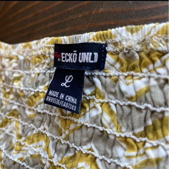 VTG Y2K Ecko Red UNLTD Dress L Halter Tank Tan Mustard Boho Beachy Babydoll Mini - Picture 4 of 15